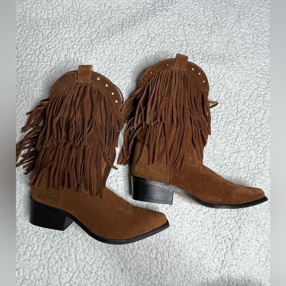 Shyanne Girls Double Fringe Cowboy Boot Snip Toe Size 4.5 - Picture 2 of 8